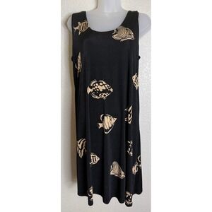 Jostar Womens Medium Tank Dress Black Tan Tropical Fish‎ Print Sleeveless USA